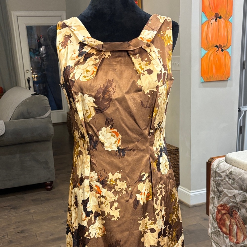 Talbots Brown and Cream Floral Midi Dress